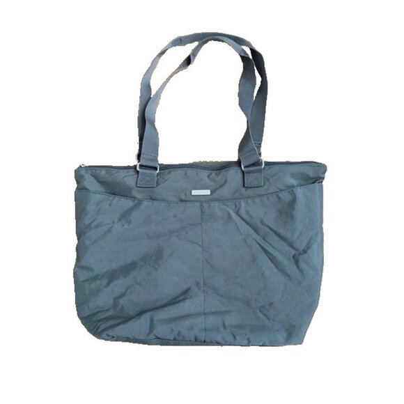 Baggallini Carryall Tote Grey Yellow Lining Nylon Case Bag Travel Double Handle - Picture 1 of 11